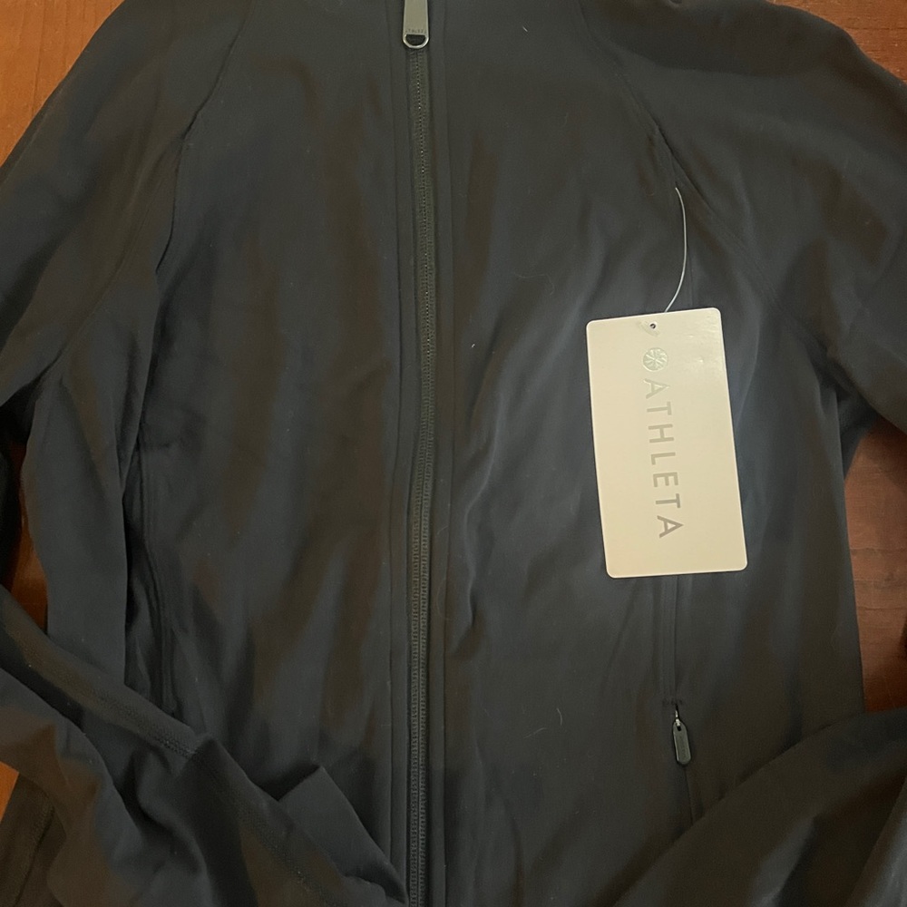 Athleta Black Lightweight Jacket with Textured Fabric and Full-Length Zipper